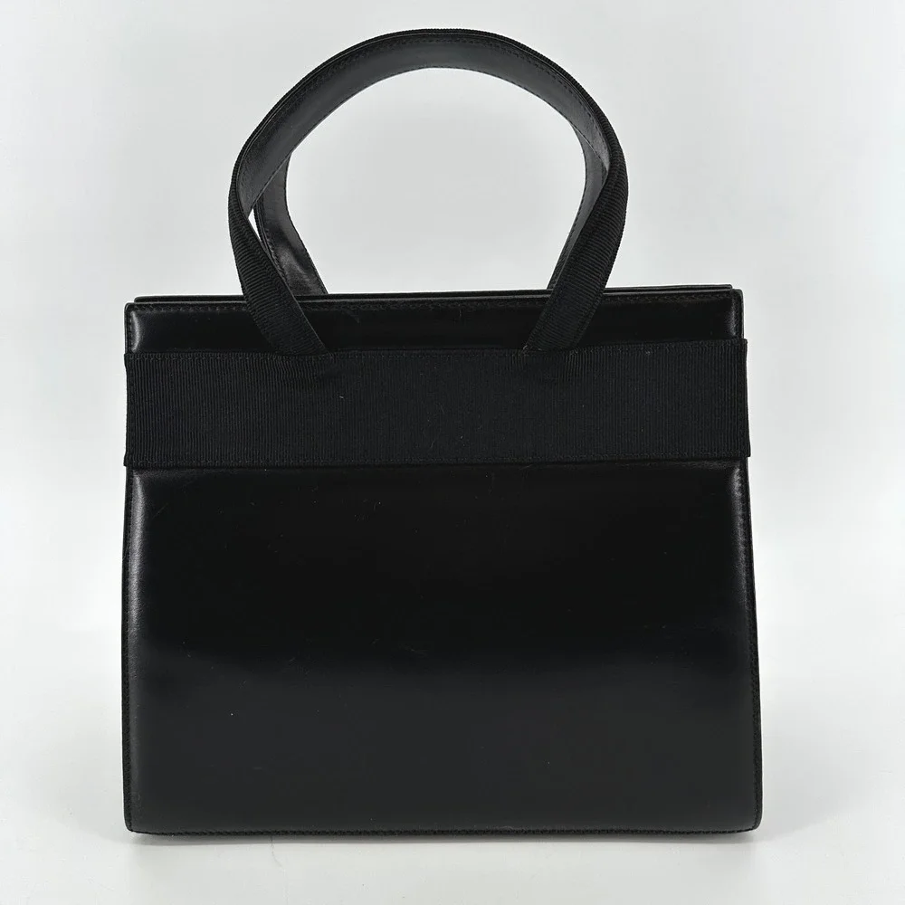 Salvatore Ferragamo Vintage Vara Ribbon Top Handle Bag Black Calfskin AQ-214178